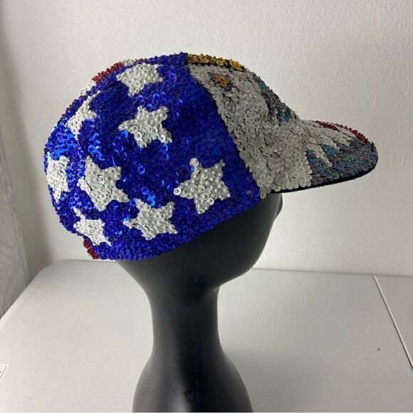 American Flag All Over Sequined Ball Cap Eagle Stripes Stars Patriotic USA OS - Picture 2 of 14